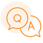 Icon illustration of chat bubbles with the letters "Q" and "A"