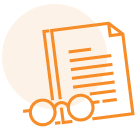 Icon illustration of a paper document and glasses